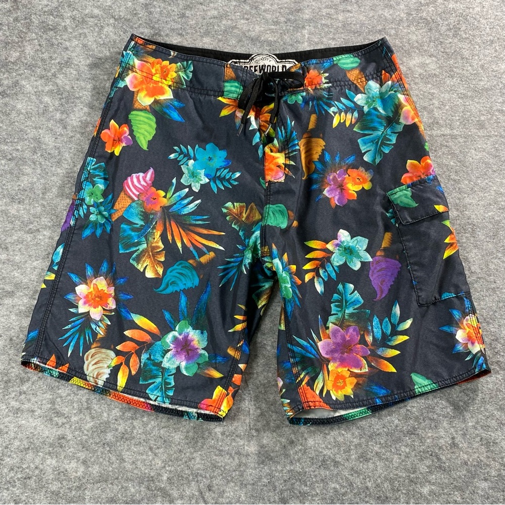 Free World Men’s Multicolor Floral‎ Hawaiian Board Shorts Size 34